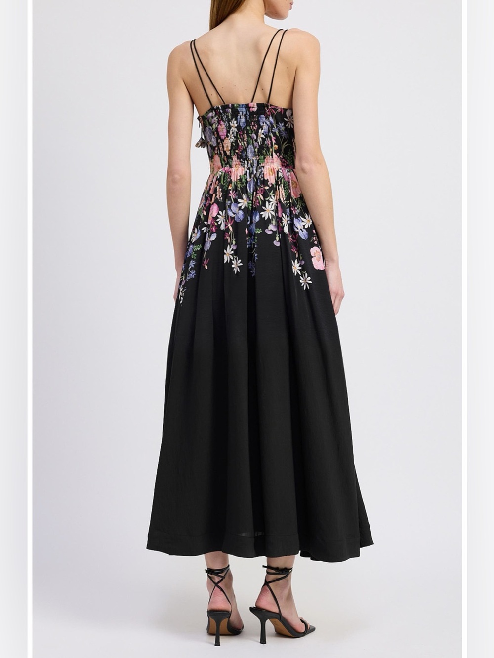 En Saison Black Midi Dress with Pink, Purple & Green Floral Bodice - Picture 2 of 6